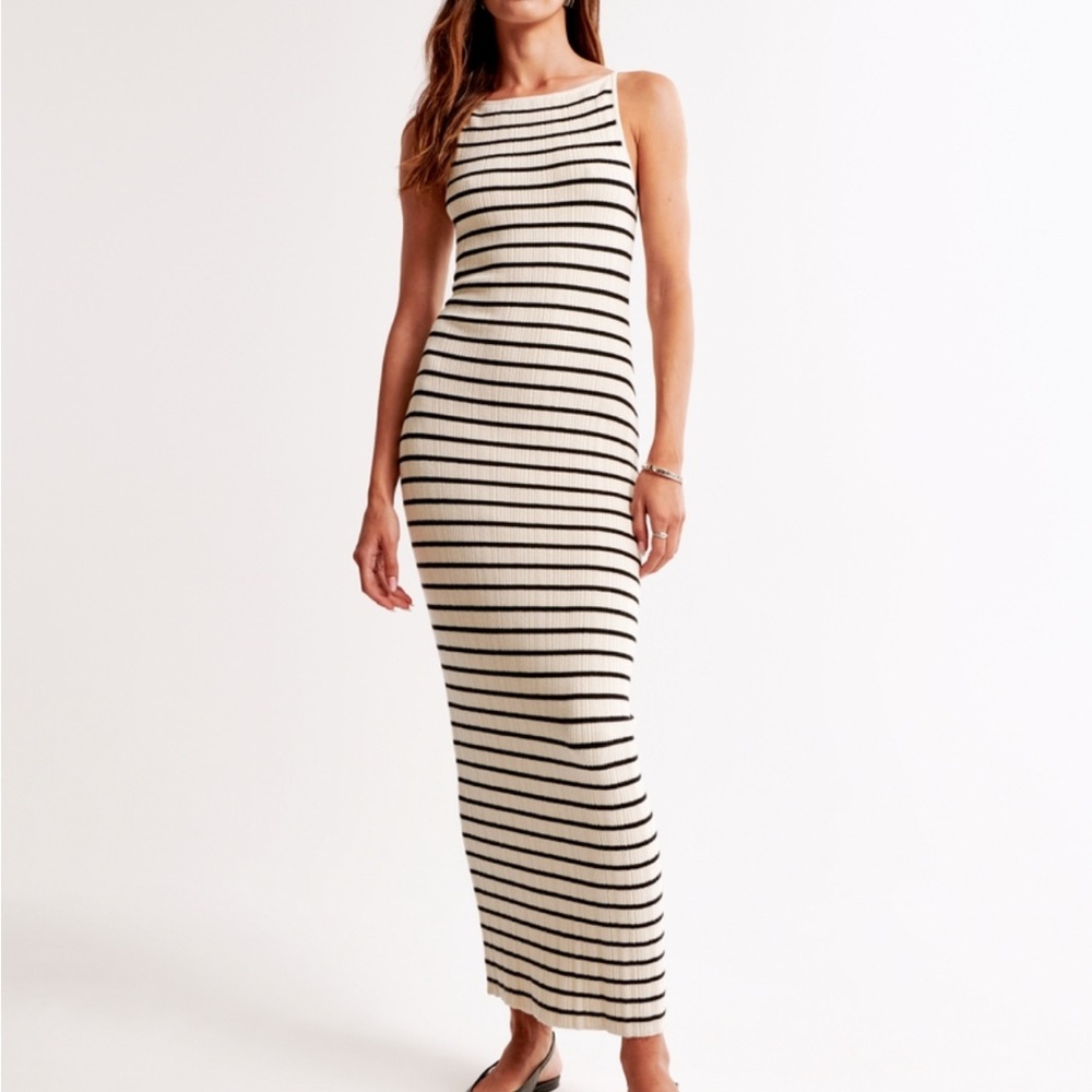 Abercrombie & Fitch Black and Navy Blue Striped Maxi Dress